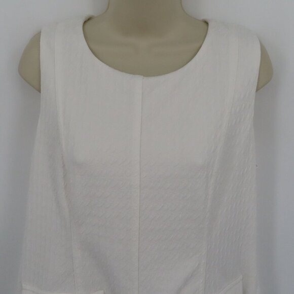 Tommy Hilfiger Women 14 White Houndstooth Sleeveless Sheath Dress Pockets Silver - Picture 2 of 13